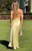 Danni Light Yellow Tie Off Shoulder Formal Maxi Dress sold by Beginning Boutique