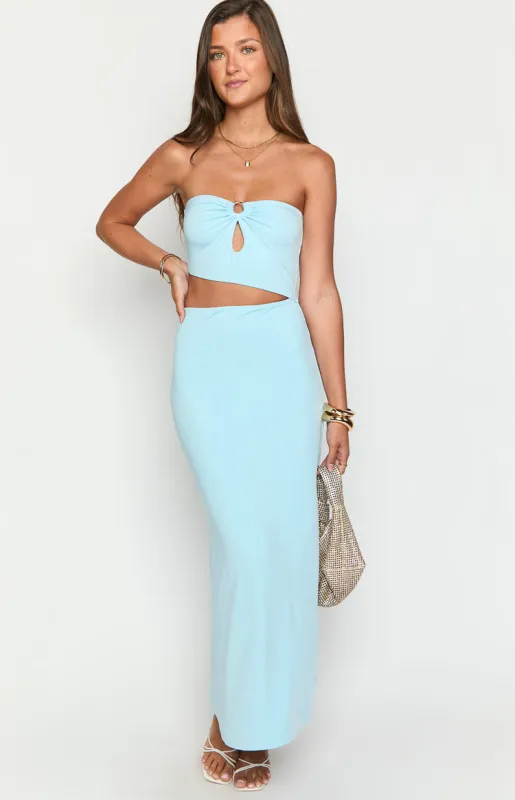 Kain Blue Strapless Maxi Dress sold by Beginning Boutique
