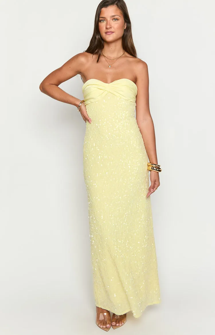Ashley Yellow Sequin Strapless Maxi Dress sold by Beginning Boutique product image thumbnail 3