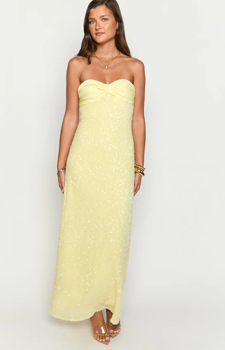 Ashley Yellow Sequin Strapless Maxi Dress sold by Beginning Boutique product image thumbnail 2