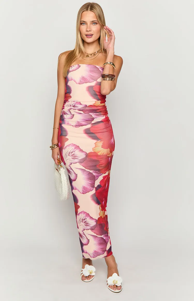 Imogen Purple Floral Print Strapless Maxi Dress sold by Beginning Boutique product image thumbnail 3
