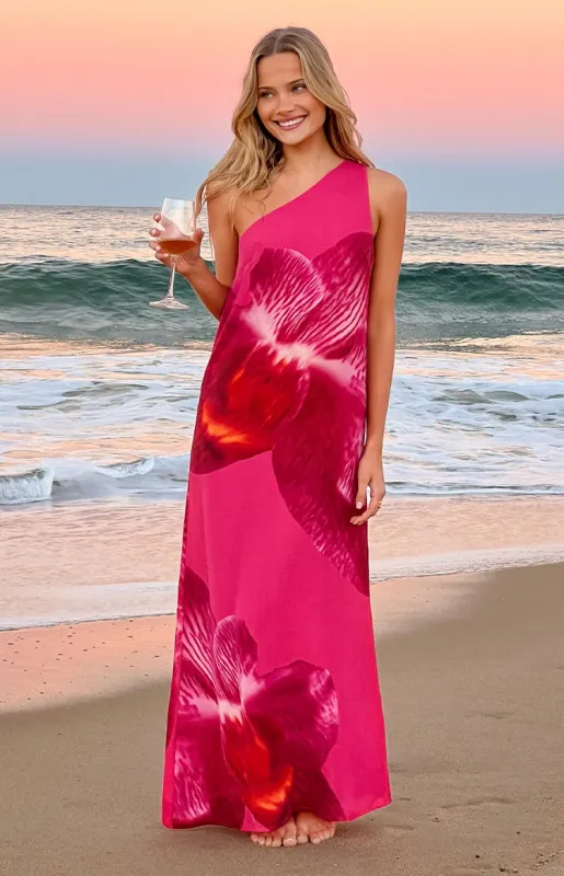 Paisleigh Pink Orchid One Shoulder Maxi Dress sold by Beginning Boutique