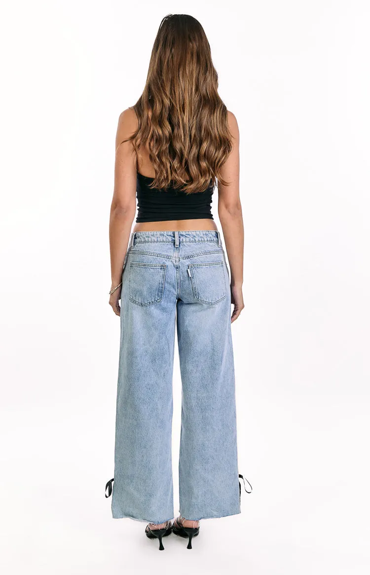 Willabelle Light Wash Denim Bow Hem Low Rise Jeans sold by Beginning Boutique product image thumbnail 5