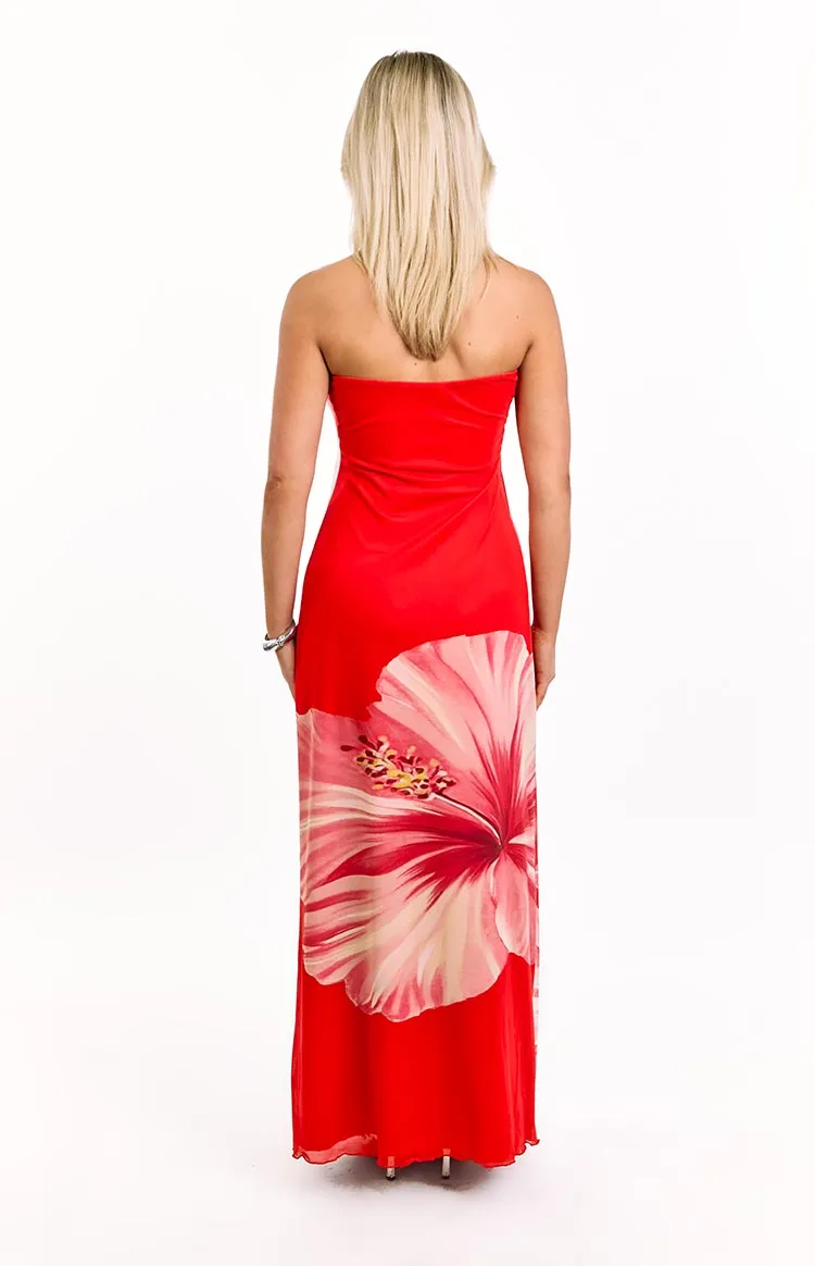 Braelyn Orange Hibiscus Print Strapless Maxi Dress sold by Beginning Boutique product image thumbnail 4