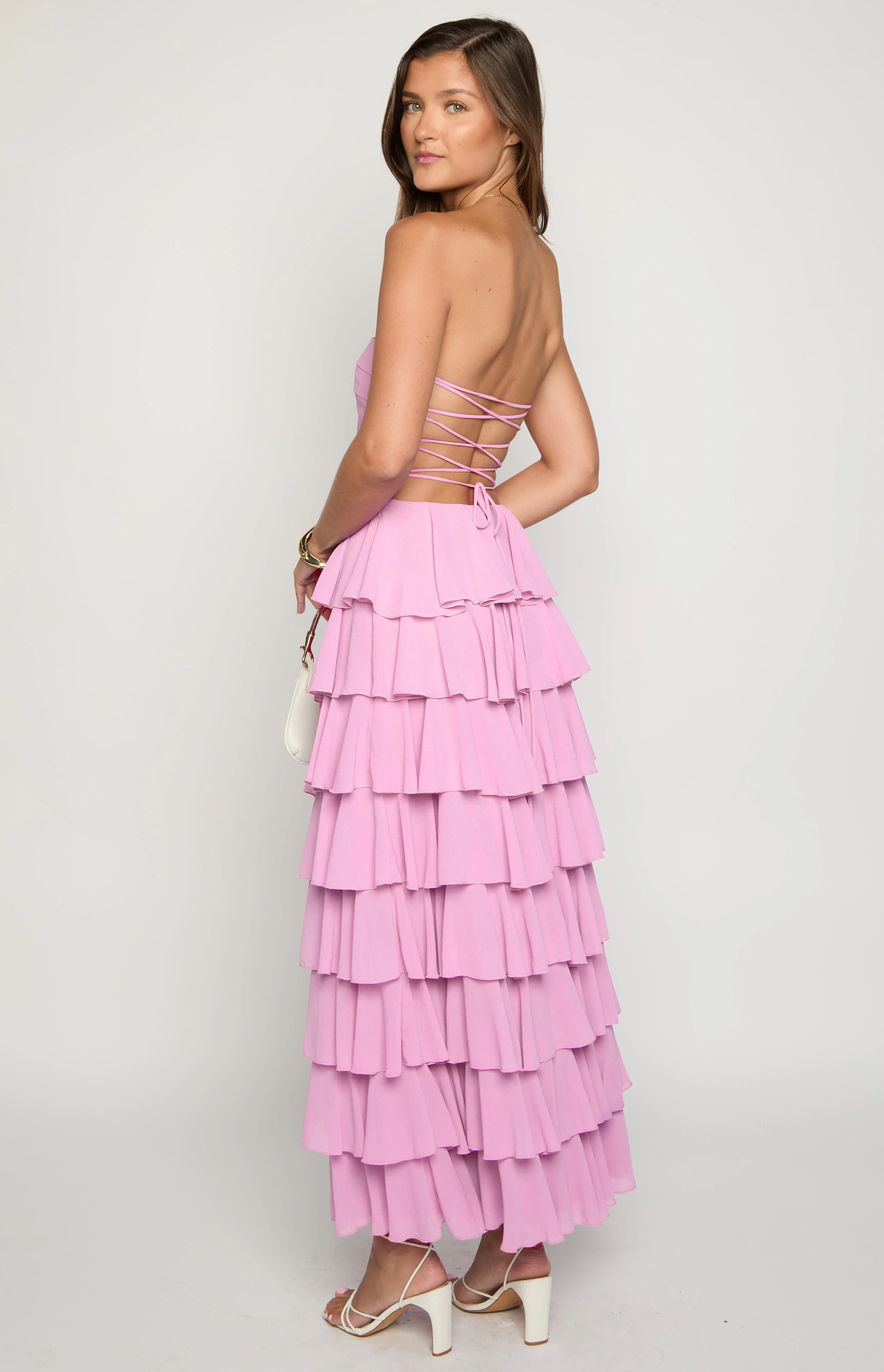 Kim Pink Strapless Ruffle Maxi Dress sold by Beginning Boutique product image thumbnail 3