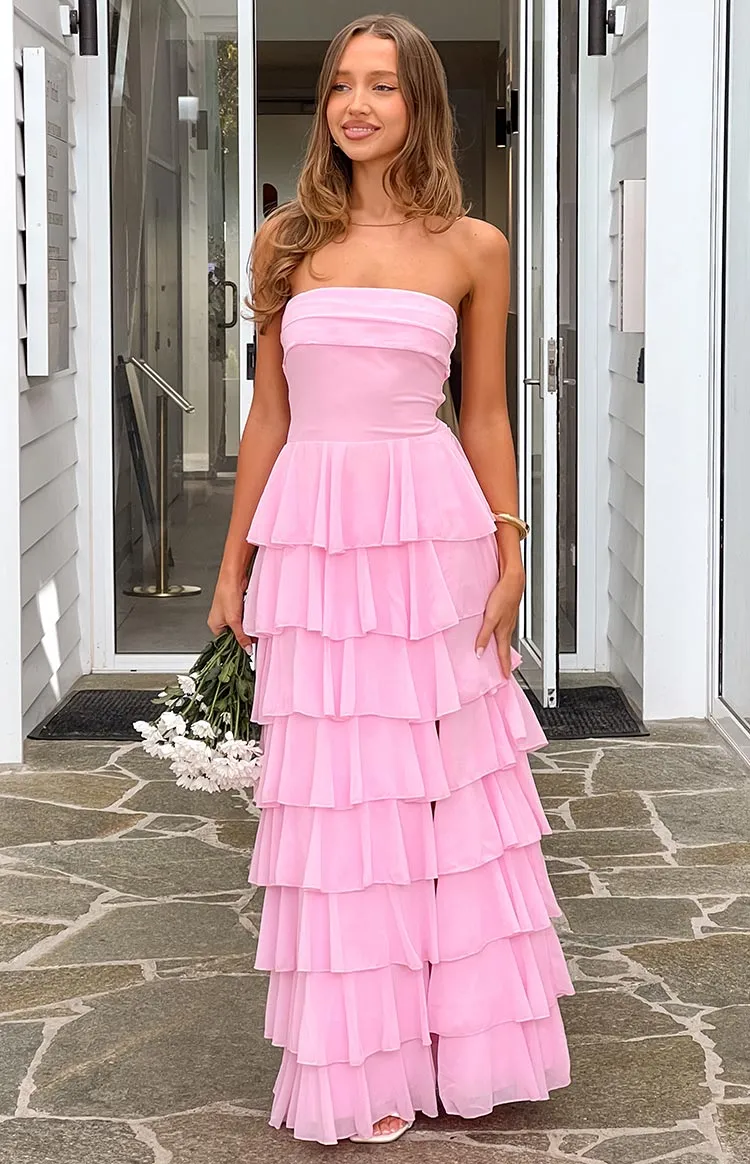 Kim Pink Strapless Ruffle Maxi Dress sold by Beginning Boutique product image thumbnail 5