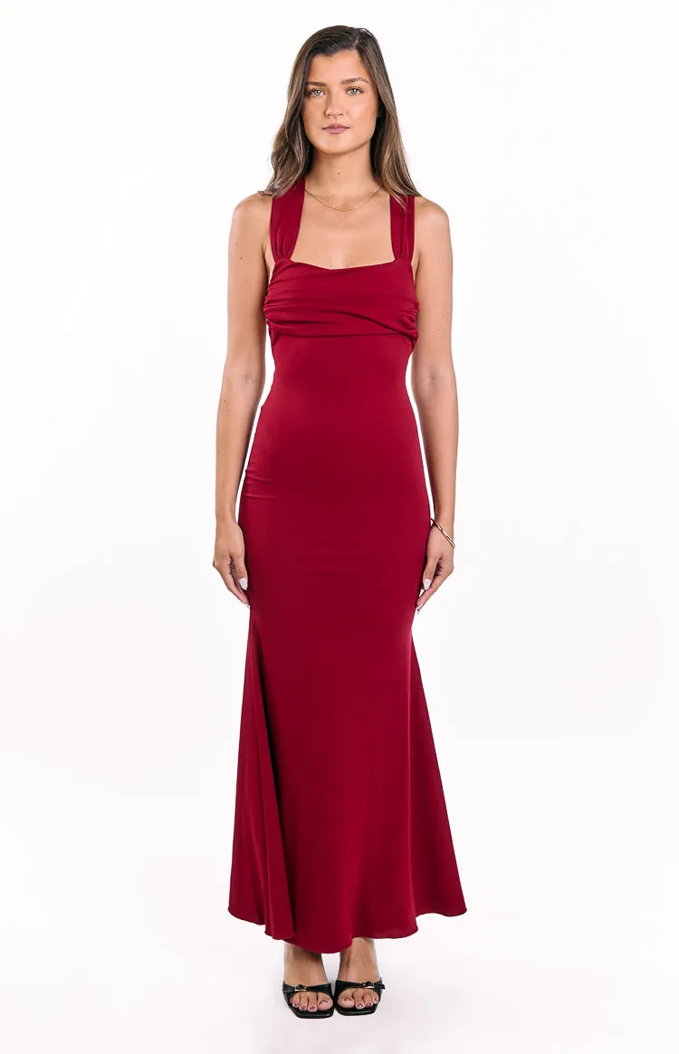 Beverley Wine Crepe Maxi Dress sold by Beginning Boutique product image thumbnail 3