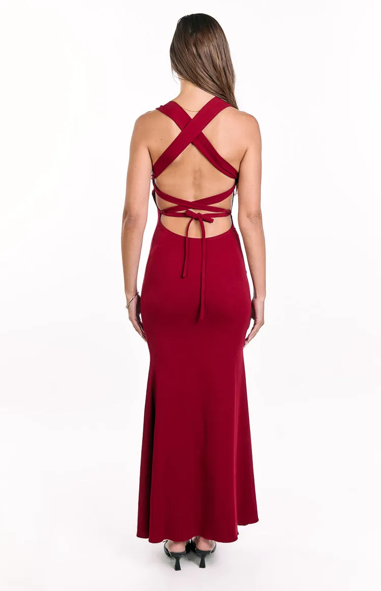 Beverley Wine Crepe Maxi Dress sold by Beginning Boutique product image thumbnail 5