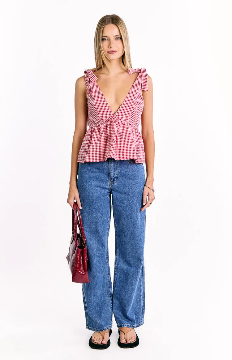 Angelica Red Gingham Tie Top sold by Beginning Boutique product image thumbnail 3