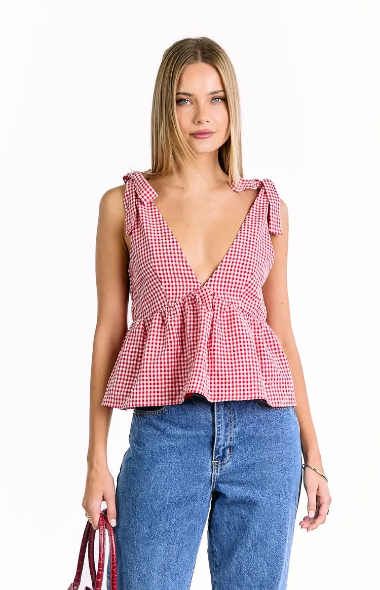 Angelica Red Gingham Tie Top sold by Beginning Boutique product image thumbnail 2