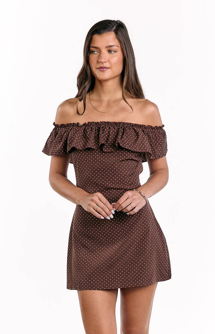 Haylie Brown Polka Dot Off Shoulder Mini Dress sold by Beginning Boutique product image thumbnail 2