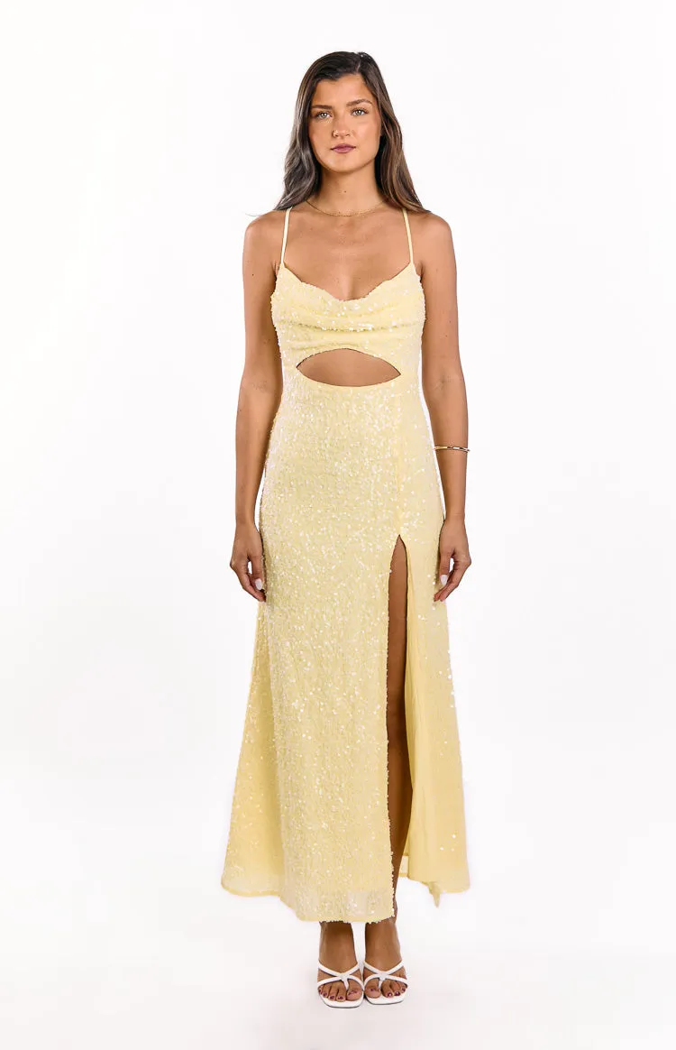 Fallon Yellow Sequin Cut Out Formal Maxi dress sold by Beginning Boutique product image thumbnail 3