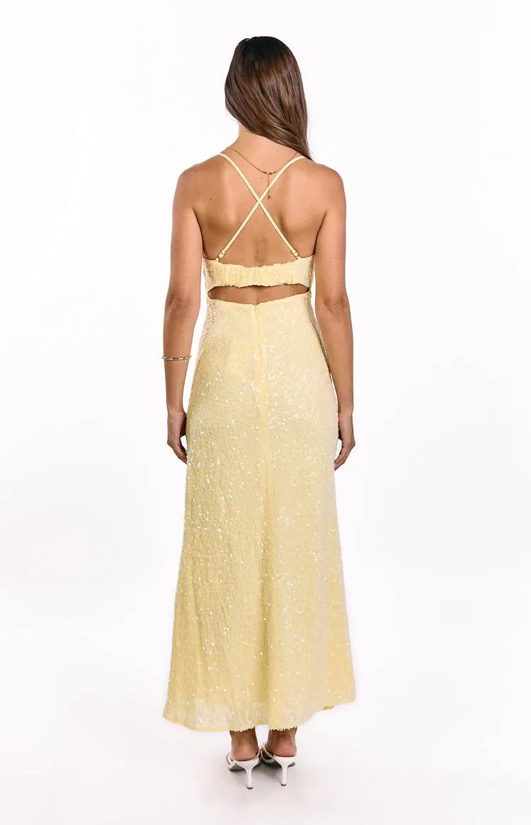 Fallon Yellow Sequin Cut Out Formal Maxi dress sold by Beginning Boutique product image thumbnail 5