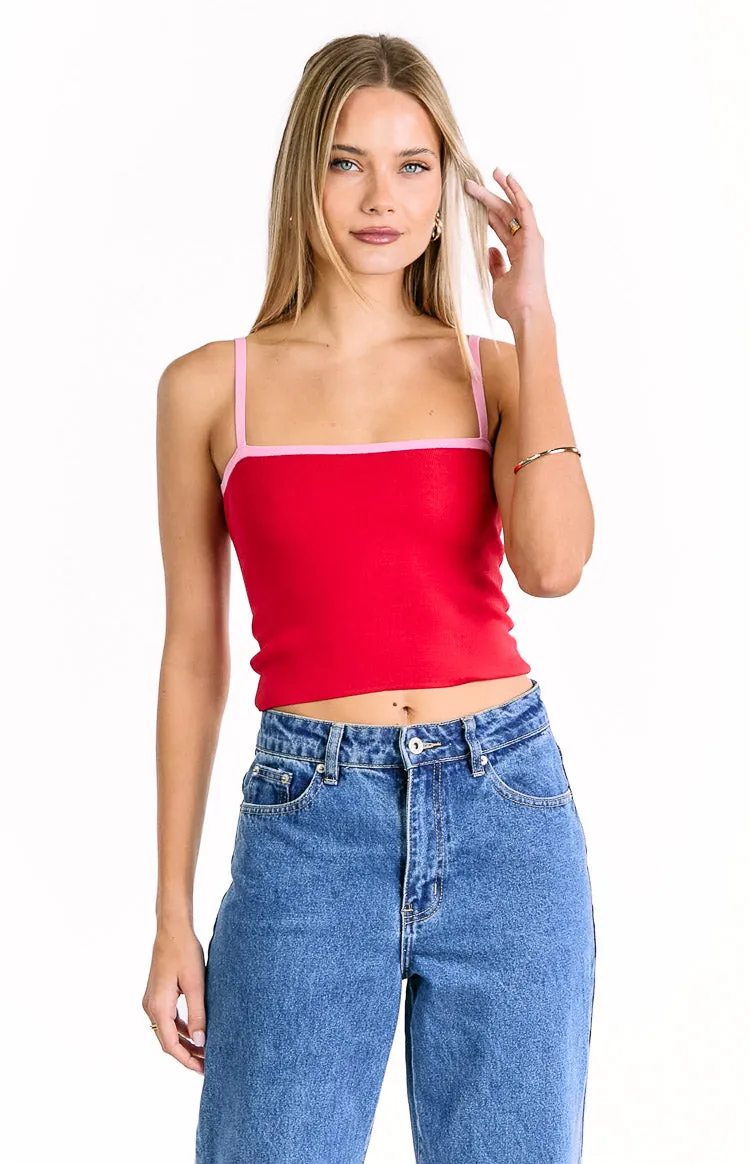 Florrie Red Pink Contrast Knit Top sold by Beginning Boutique product image thumbnail 2