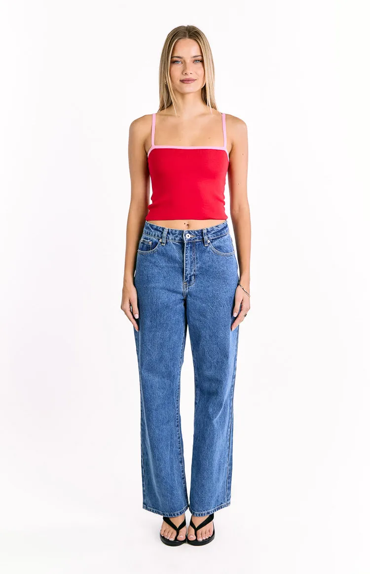 Florrie Red Pink Contrast Knit Top sold by Beginning Boutique product image thumbnail 3