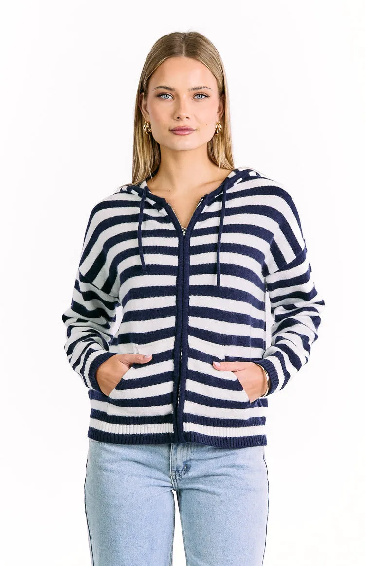 Mollie Navy Stripe Knit Zip Sweater sold by Beginning Boutique product image thumbnail 2