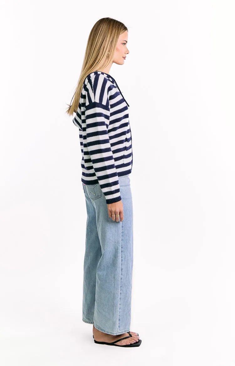 Mollie Navy Stripe Knit Zip Sweater sold by Beginning Boutique product image thumbnail 4