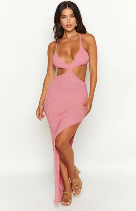 Hallie Pink Knit Cut Out Midi Dress sold by Beginning Boutique