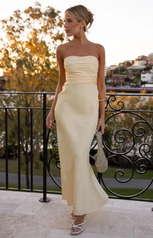 Alexia Yellow Strapless Maxi Dress sold by Beginning Boutique
