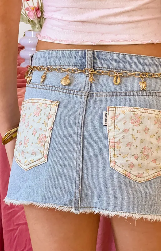 Found Love Floral Light Wash Denim Skirt sold by Beginning Boutique