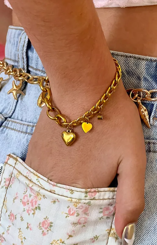 Gold Heart Chain Bracelet sold by Beginning Boutique