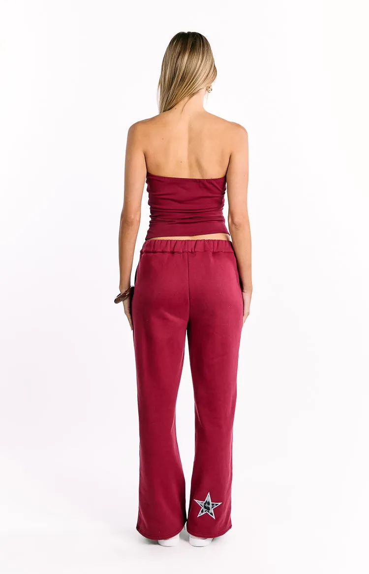 Dania Burgundy Leopard Star Track Pants sold by Beginning Boutique product image thumbnail 5