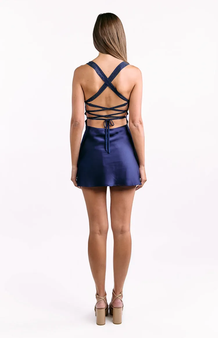 Jazzy Navy Contrast Rhinestone Mini Dress sold by Beginning Boutique product image thumbnail 5