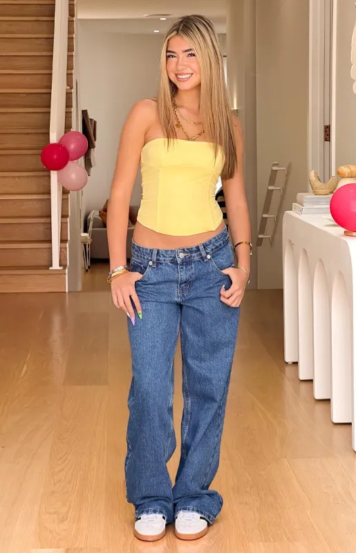 Charli Mid Wash Low Waist Baggy Leg Jeans sold by Beginning Boutique