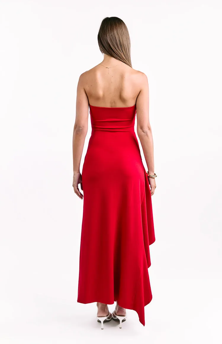 Merlo Red Crepe Strapless Formal Maxi Dress sold by Beginning Boutique product image thumbnail 5