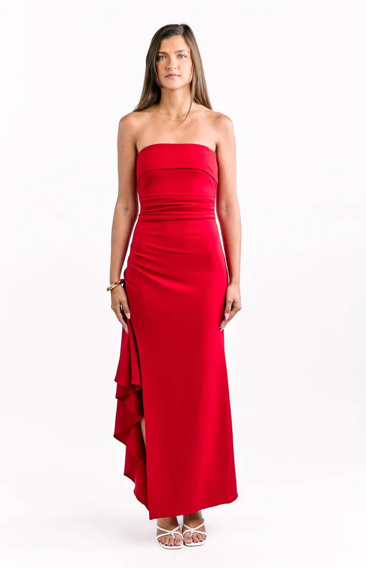 Merlo Red Crepe Strapless Formal Maxi Dress sold by Beginning Boutique product image thumbnail 2
