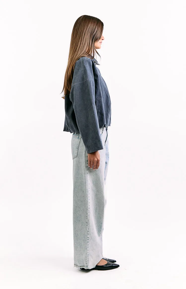 River Steel Grey Suedette Bubble Hem Bomber Jacket sold by Beginning Boutique product image thumbnail 5