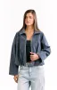 River Steel Grey Suedette Bubble Hem Bomber Jacket sold by Beginning Boutique