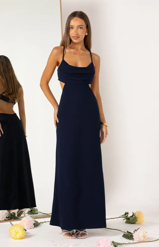 Taleah Navy Crepe Formal Maxi Dress sold by Beginning Boutique