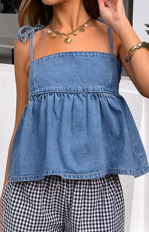Ethel Blue Denim Top sold by Beginning Boutique
