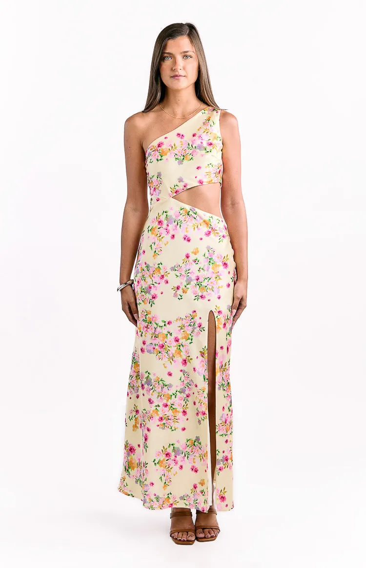 Mellick Yellow Bloom Satin Maxi Dress sold by Beginning Boutique product image thumbnail 2