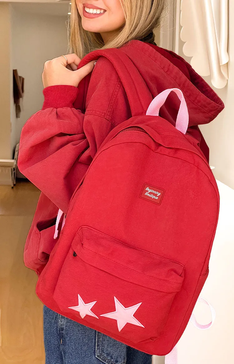 Pink Star Burgundy Backpack sold by Beginning Boutique