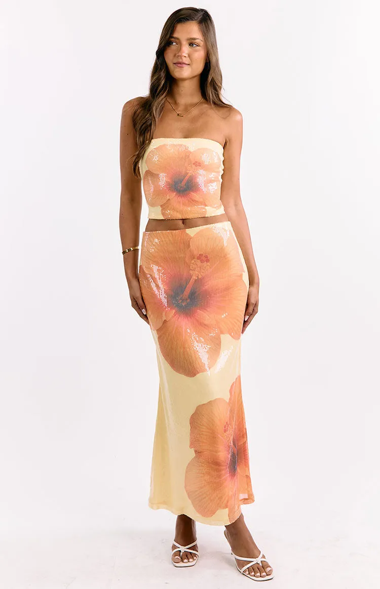 Denzel Yellow Floral Sequin Maxi Skirt sold by Beginning Boutique product image thumbnail 2