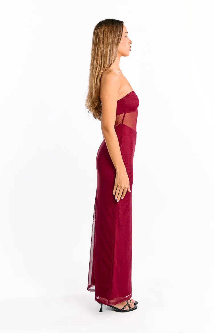 Ryker Wine Strapless Mesh Maxi Dress sold by Beginning Boutique product image thumbnail 4