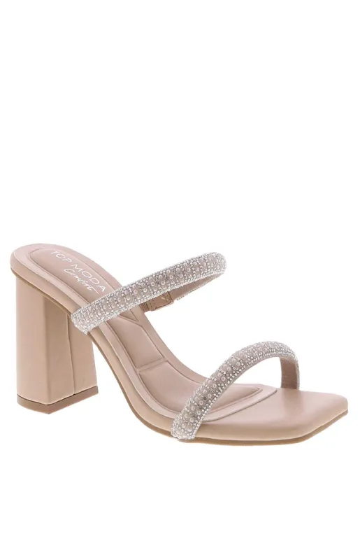 Chicago Nude Diamante Block Heels sold by Beginning Boutique