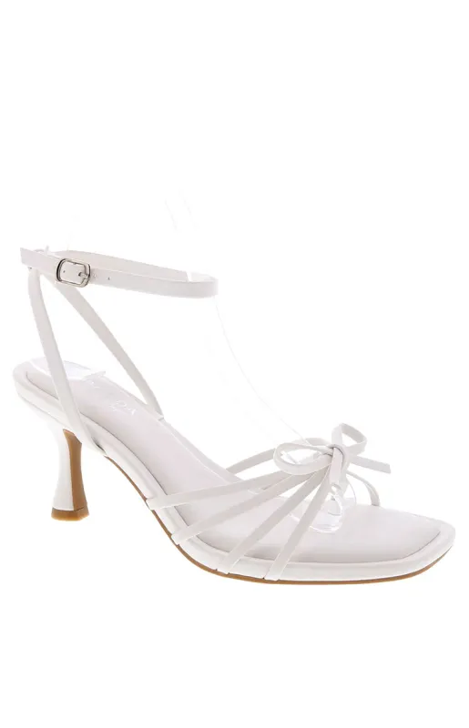 Vero White PU Bow Front Strappy Heels made by Beginning Boutique