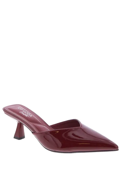 Morley Cherry Red Patent Mule Heels sold by Beginning Boutique