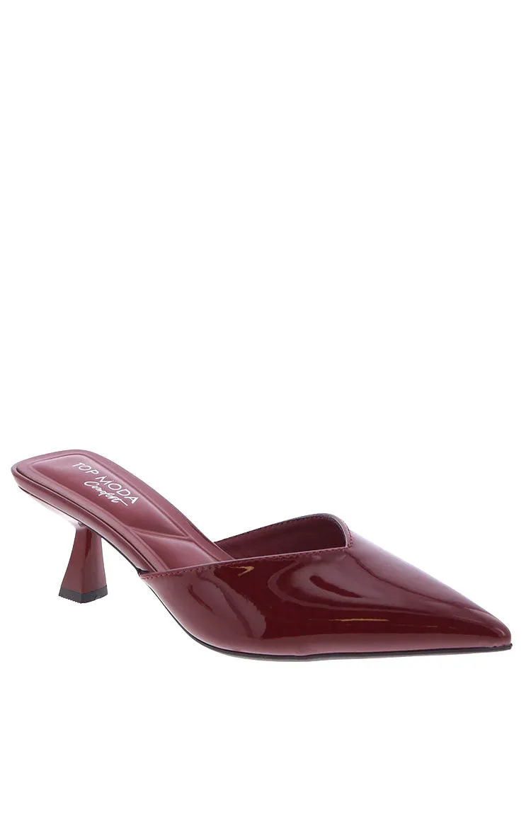 Morley Cherry Red Patent Mule Heels sold by Beginning Boutique