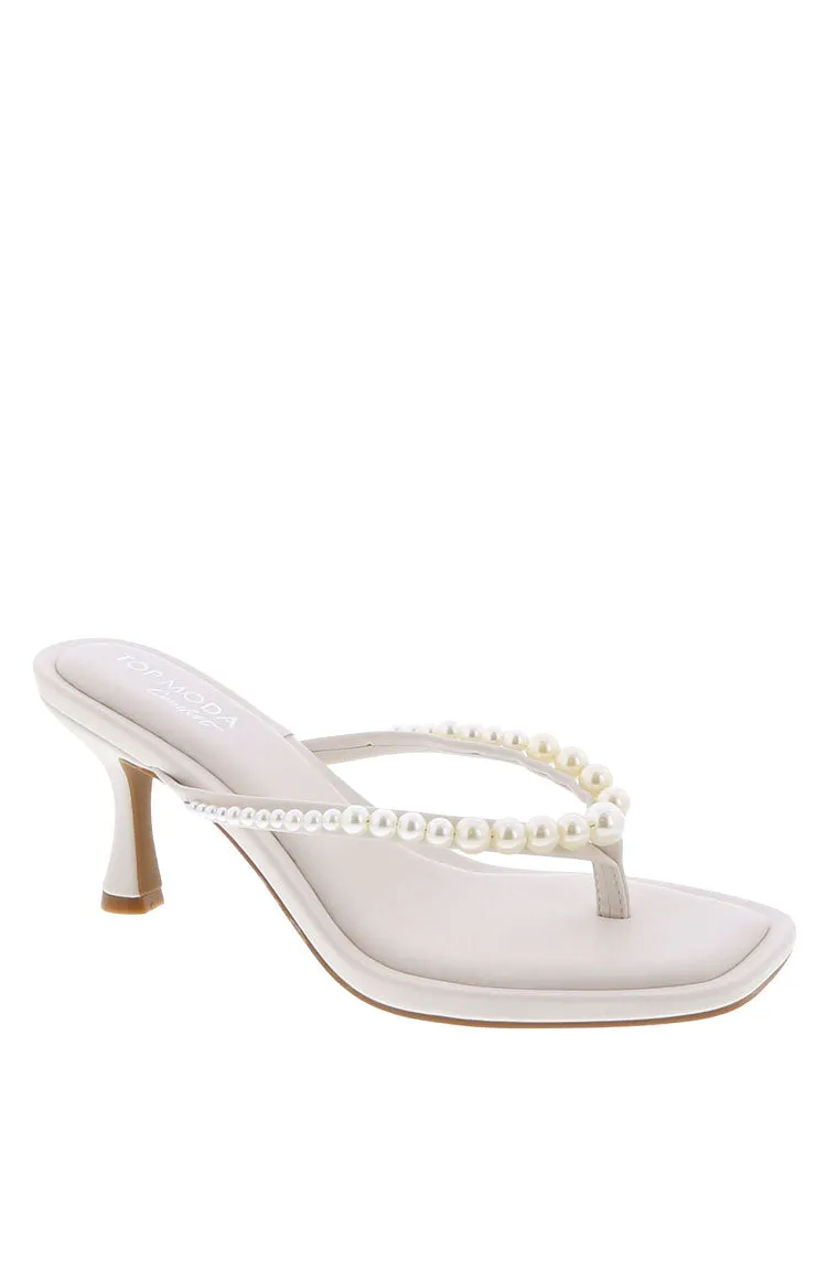 Selena Ivory Pearl Detail Thong Heels sold by Beginning Boutique
