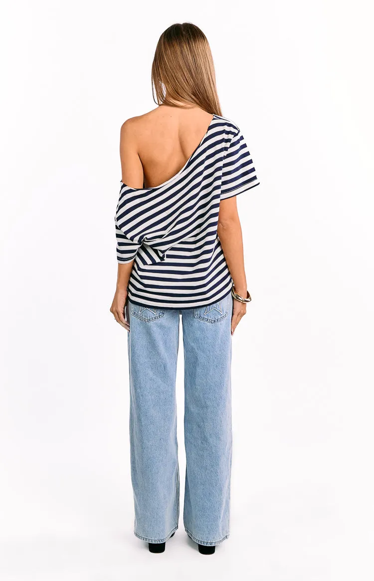 Kaiser Navy Stripe Off Shoulder Oversized Top sold by Beginning Boutique product image thumbnail 5