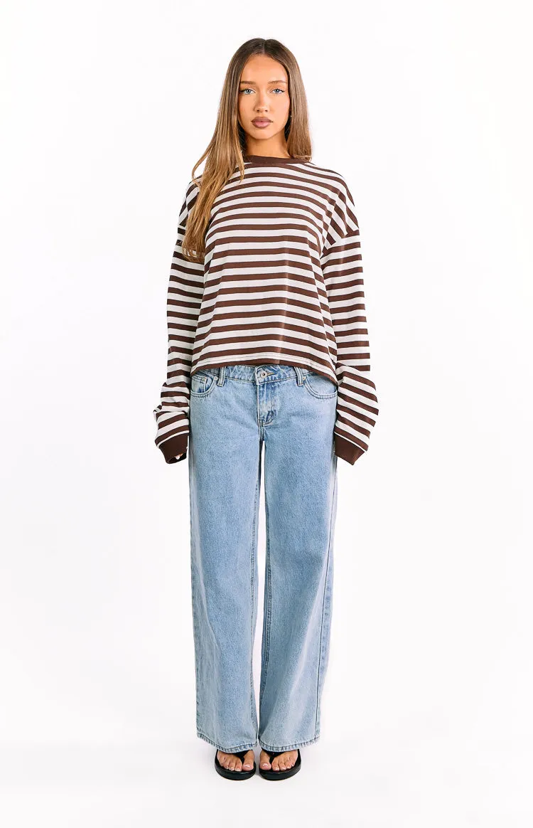 So Breezy Chocolate Stripe Long Sleeve Top sold by Beginning Boutique