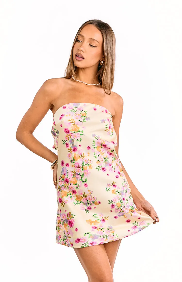 Ellie Yellow Bloom Strapless Mini Dress sold by Beginning Boutique product image thumbnail 2