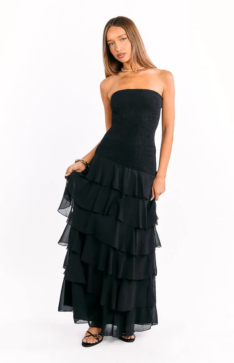 Riles Black Strapless Ruffle Maxi Dress sold by Beginning Boutique product image thumbnail 3