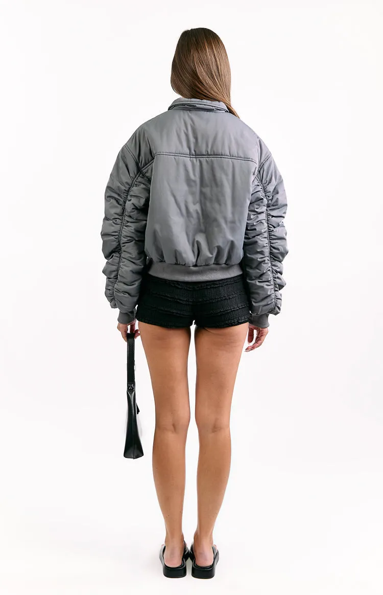 Benson Grey Puff Bomber Jacket sold by Beginning Boutique product image thumbnail 5