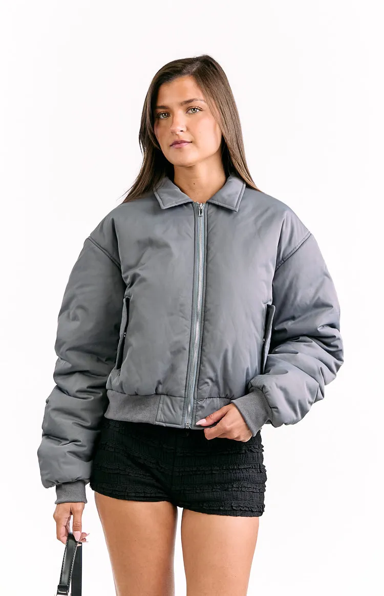 Benson Grey Puff Bomber Jacket sold by Beginning Boutique product image thumbnail 2