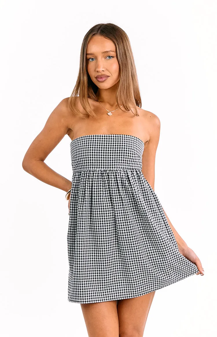 Berrie Black Gingham Strapless Mini Dress sold by Beginning Boutique product image thumbnail 2